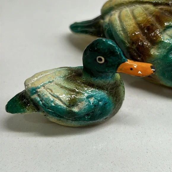 🌻4/$20 Vintage Paper Mache Mallard Duck Small Figures Set Of Two - Picture 4 of 10